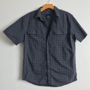 Prana Mens Camp Shirt Blue Plaid Button Collared Outdoors M